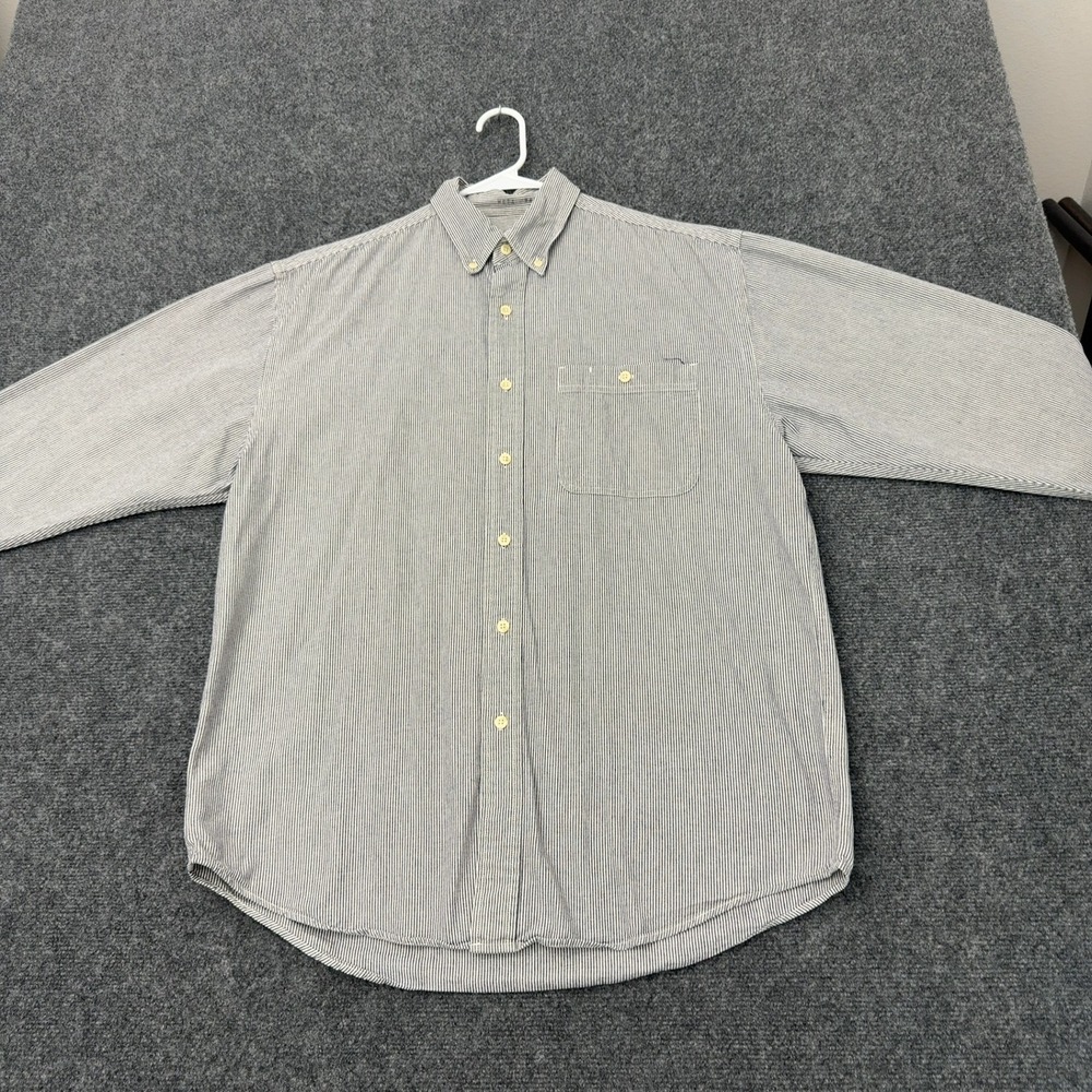Eddie Bauer Button Down Shirt Mens M Blue Cotton Striped Long Sleeve Classic